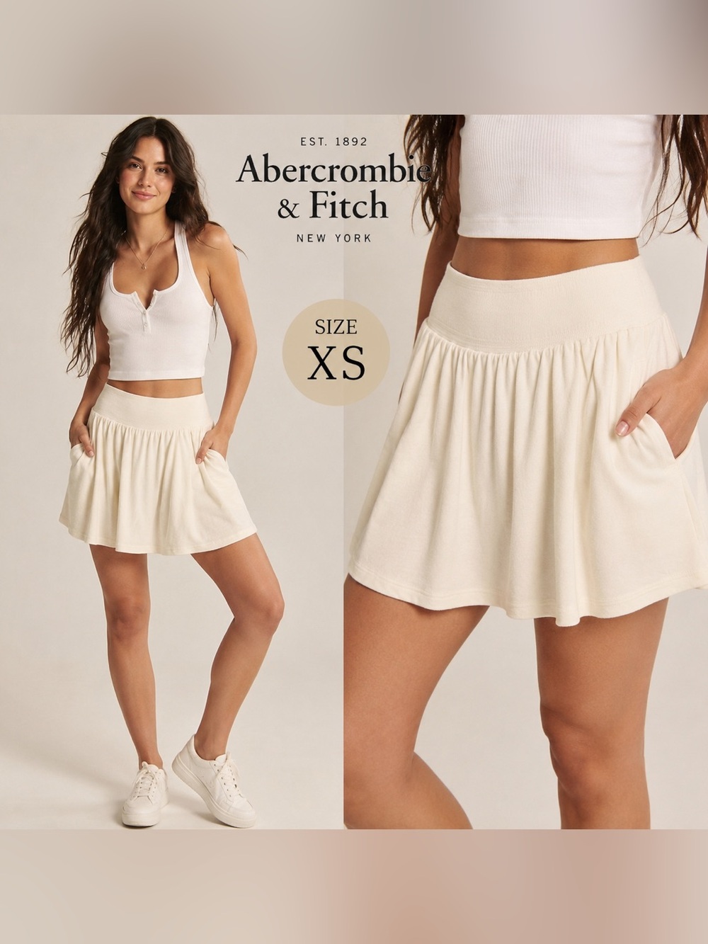 Abercrombie & Fitch Ivory Pocket Mini Skirt XS Soft Stretch Cottagecore boho